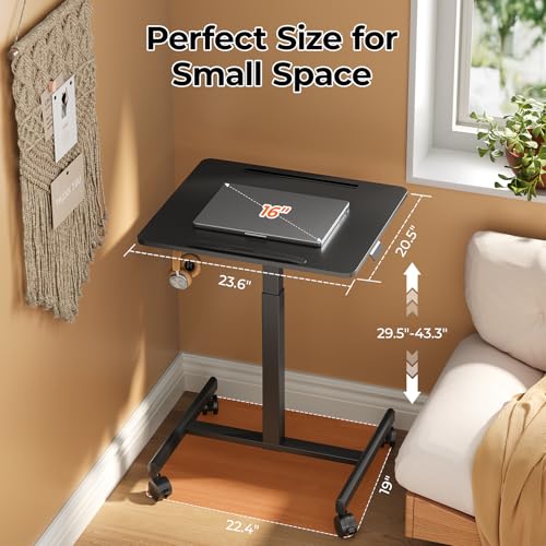 Image of JOY worker Mobile Standing Desk, 23.6 inch x 20.5 inch Small Rolling Laptop Cart with 90 Tiltable Desktop, Portable Height Adjustable Sit-Stand Computer Desk on Wheels for Home Office, Black