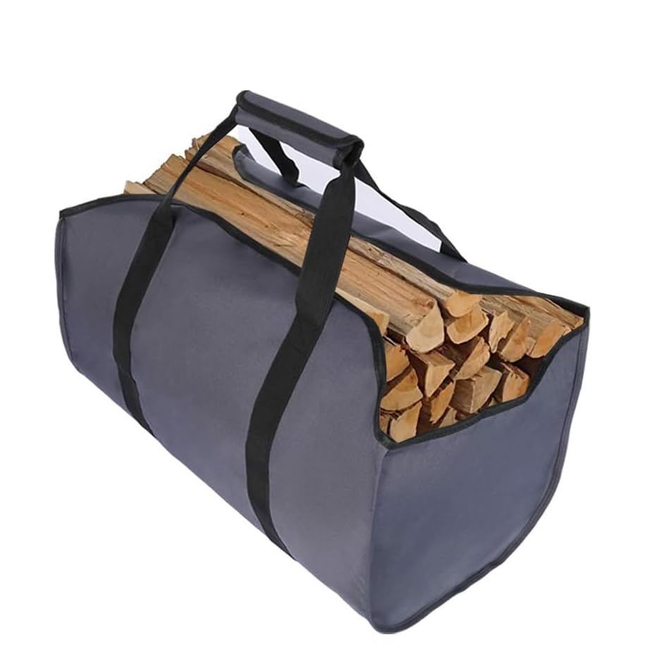 CACTIYE Canvas Log Tote Bag Carrier Indoor Fireplace Firewood Totes (Yellow) (grey), 23"L x 16"H x 13"W