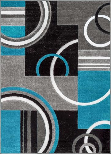 Well Woven Ruby Echo Shapes & Circles Geometric Blue 5 by 7 Rug - Medium Size Blue Rug, Thick Pile Carpet, Durable Easy Care Floor Covering, Stain Resistant, Contemporary Style, Modern Pattern