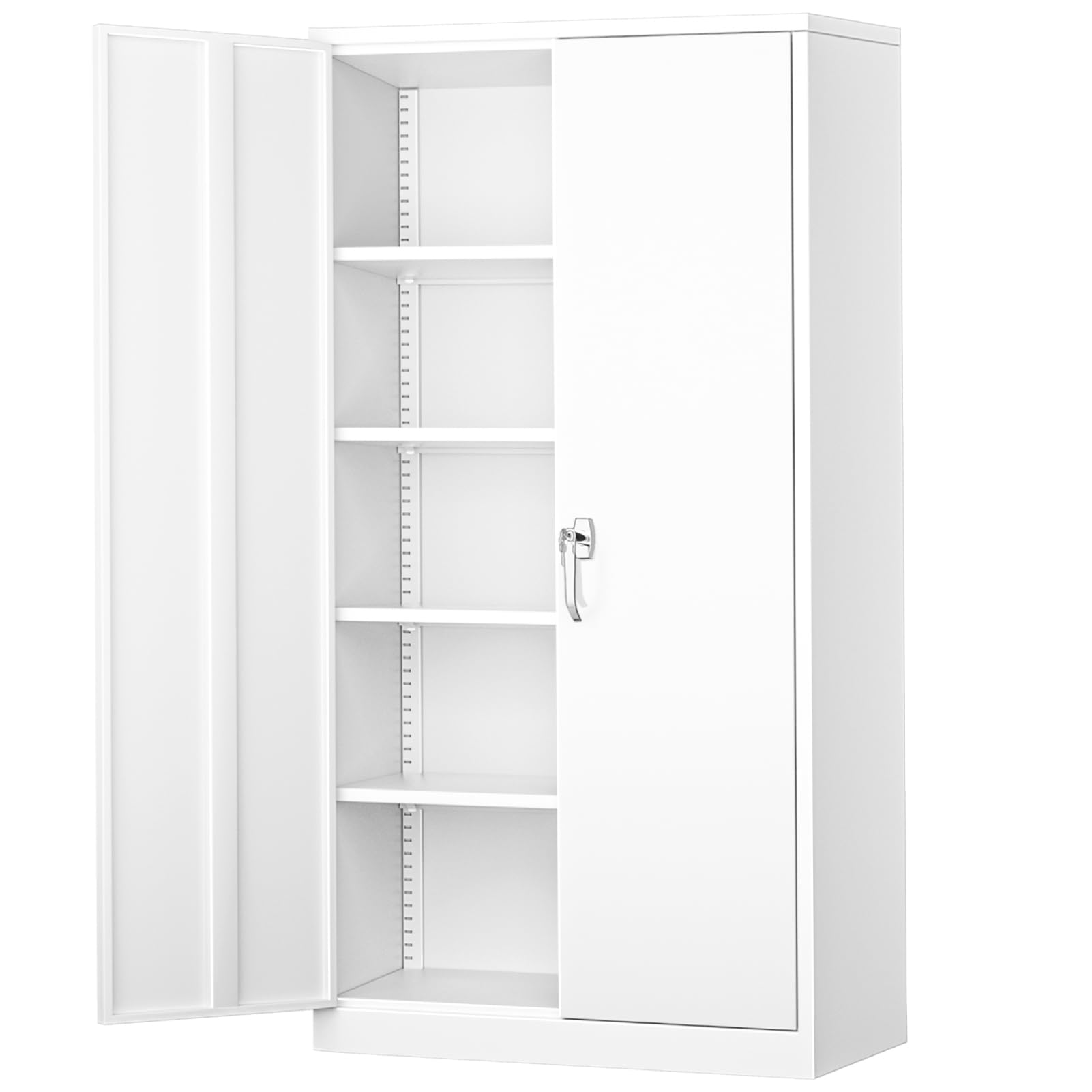 Greenvelly White Metal Cabinet, 72" H Steel Lockable Metal Storage Cabinet with 2 Doors and Adjustable Shelves,Tall Tool Organizer for Office,Home, Garage, Gym, School