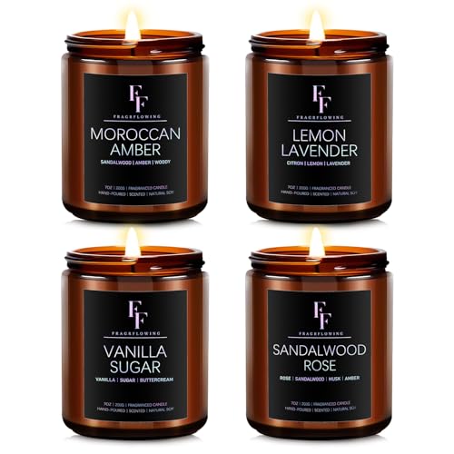 Scented Candles for Home Scented Aromatherapy Candles, 4 Pack 28 Oz Soy Wax Candle Gift Set for Women Men (Lemon Lavender/Vanilla Sugar/Sandalwood Rose/Moroccan Amber)