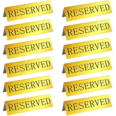 12 Pieces Table Top Reserved Sign Metal Reserved Table Signs Reserved Seating Signs Double Sided Table Tent Sign for Wedding Restaurant Family Ceremony Events, 5.91 x 3.15 Inches (Golden) Cover