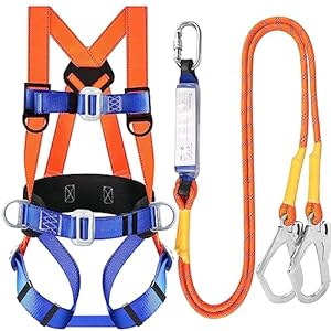 Safety Harness Fall Protection Kit: Full Body Roofing harnesses with Shock Absorbing Lanyard – Updated Comfortable Waist Pad