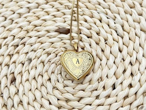 Goking Letter A Locket Necklace That Holds Pictures, 18K Gold Plated Heart Photo Initial Alphabet Necklace thumb #3