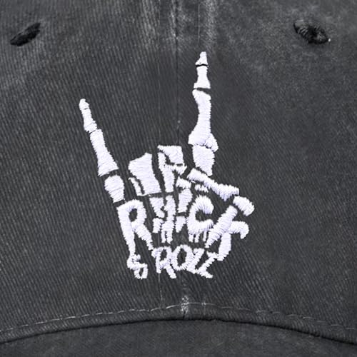 Image of Skeleton Hands Embroidered Baseball Cap for Women Men Skull Finger Funny Vintage Adjustable Washed Distressed Denim Baseball Hat