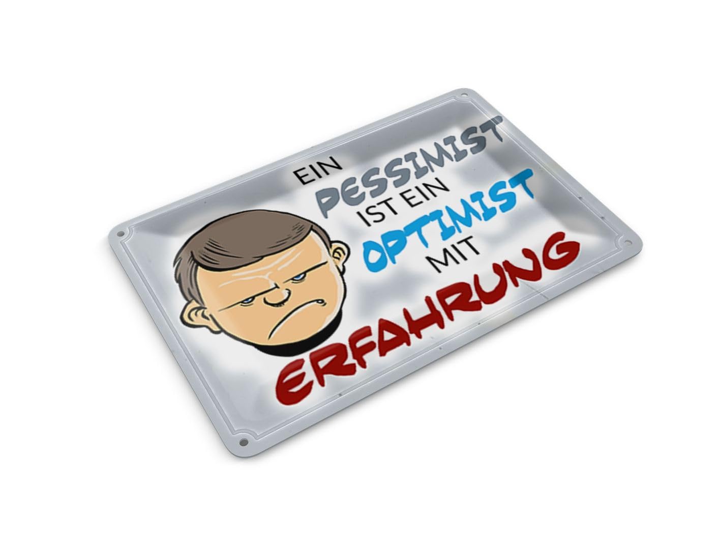 Femer Tin Postcard with Saying 14 x 10 cm Pessimist Optimist with Experience Decorative Sign