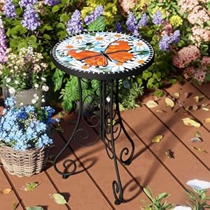 Mosaic Outdoor Side Table Patio Side Table Weather Resistant 14 Diameter 21 H Ceramic Tile Round Outside Table for Patio Porch Garden Pool IndoorOutdoorPlant Stand