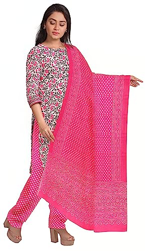 Image of NISHIRE Women's Cotton Jaipuri Hand Block Print Unstitched Suit Material with Cotton Mulmul Dupatta