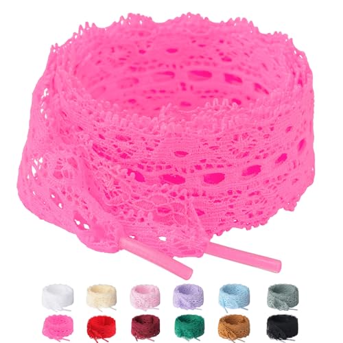 Booyckiy 2 Paris 3cm Wide Fancy Lace Shoelaces for Women Hot Pink 39in
