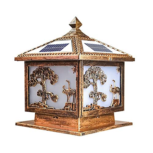 Qianqiusui Retro street light，Chinese Classical Pillar Lamp Waterproof Home Garden Light Aluminum Outdoor Solar Pillar Light (Color : Bronze, Size : 30×30×37cm)