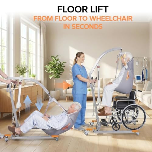 Image of Electric Patient Lift Mobility Aid, Plug-in Powered 350LBS Capacity, Grey | Sling Included, Full /Partial Paralysis Mobility Aid, Body Transfer Hoist for Home Care, Hospital