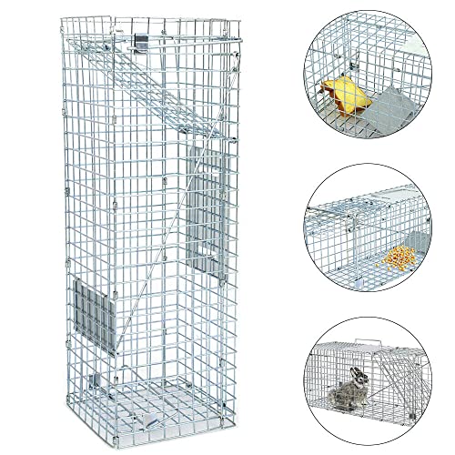 Jahy2Tech Cage Trap For Live Animals 24"X8"X 7.5" Cat Trap Cage Foldable Steel Humane Catch And Release For Rabbit, Groundhog, Squirrel, Raccoon, Mole, Gopher, Cat #TOP6