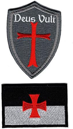 Cross Shield Christian Templar Knight in God Wills Hook Patch Bundle image 2