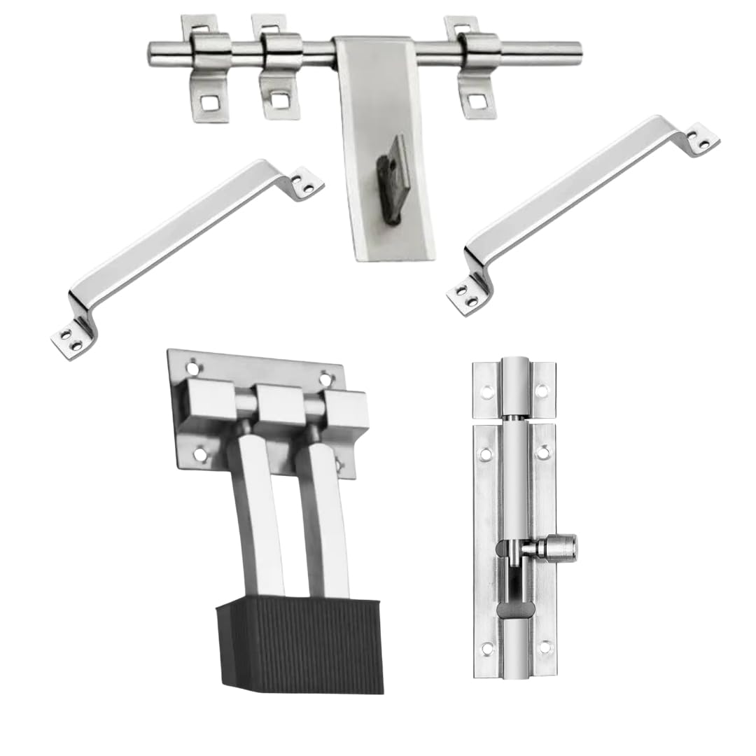 Set (3MM 1 Aldrop, 2 Handles, 1 Tower Bolt and 1 Door Stopper) with Screw 1 Set Stainless Steel Cabinet/Drawer Handle (Silver Pack of 1)-picture-23