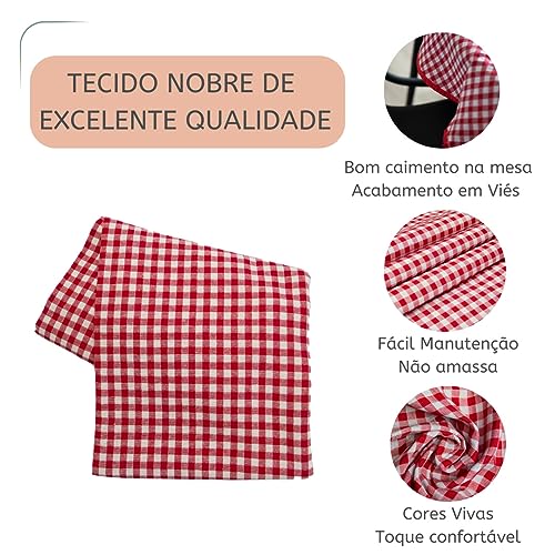 Toalha de Mesa Xadrez Vichy Vermelho. Tecido Jacquard Fácil de Lavar e Secar (4 lugares (1,40m x 1,4
