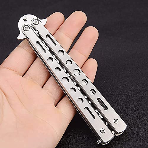Image of Butterfly Knives Trainer with O-Ring Latch for Beginner, Balisong Trainer with Unsharpened Blade for Practicing Flipping Tricks, Stainless Steel Pocket Knives Trainer Tool (Silver)