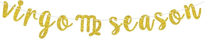Virgo Season Banner, Happy Birthday Virgo Bunting Sign, Big Virgo Energy, 12 Zodiac Constellation Theme Birthday Party Decoration Supplies, Gold Glitter