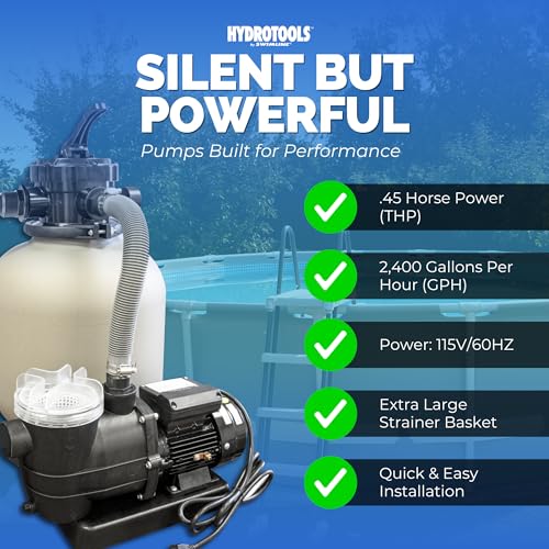 Image of Swimline Sand Filter Pump for Above Ground Pool - 14'', 0.45THP, 2400 GPH Pump Flow Rate, 4 Way Multi Port Valve, Easy Installation