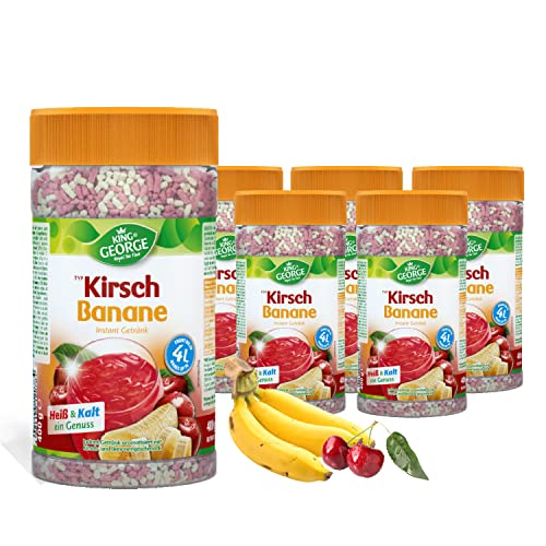 KING GEORGE - Royal Tea Time, Kirsch-Banane Instantgetränk 6 x 400 g, Heiß & Kalt ein Genuss, Instantteegetränk mit Kirsch-Banane Geschmack, Ergibt bis zu 4 l…