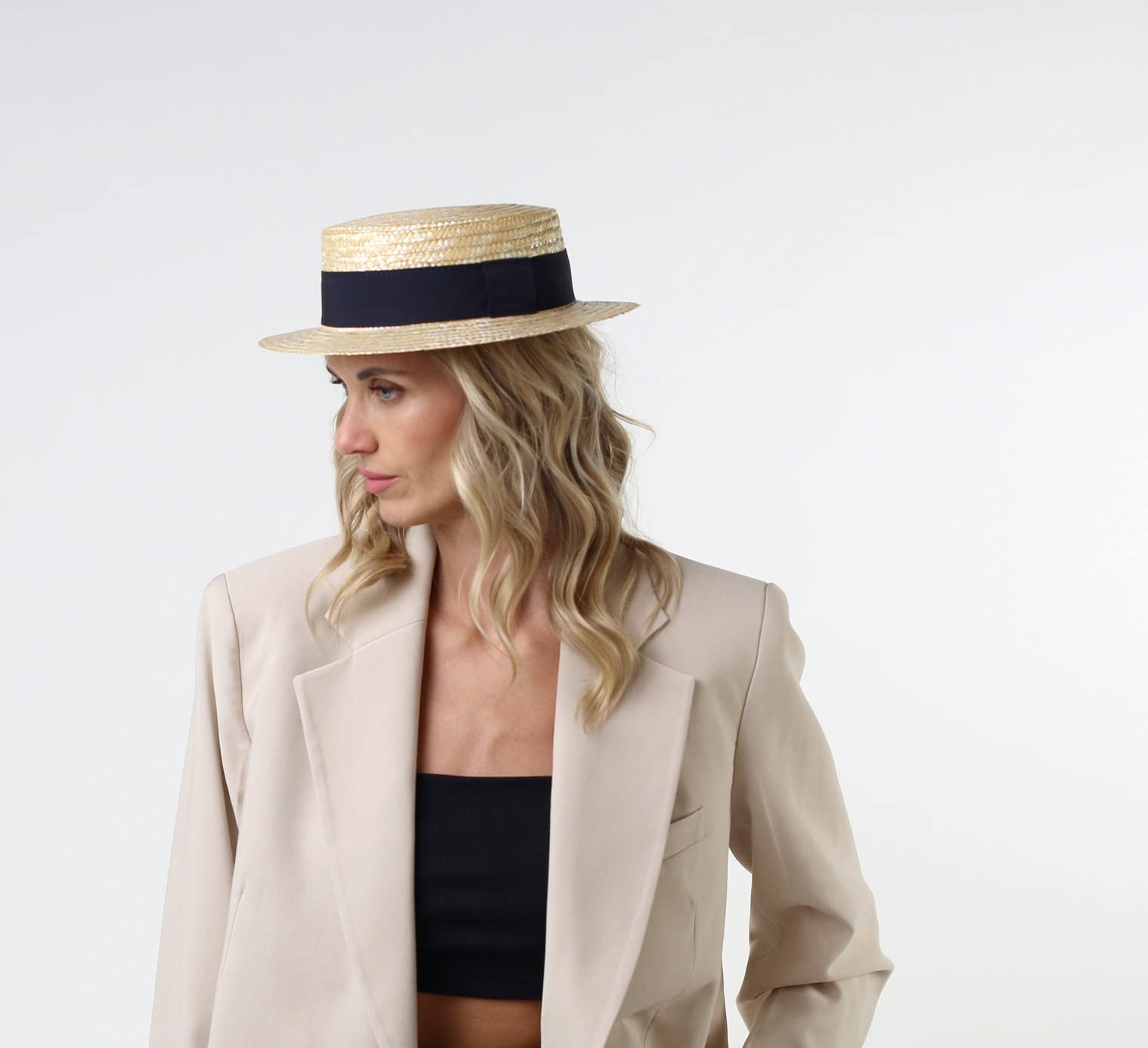 Chapeau canotier Paille Paille Finement tressée Homme ou Femme Guinguette - Taille 61 cm - 117-marine