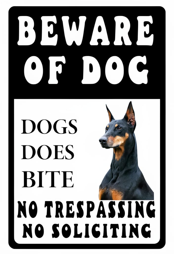 peiyeety Beware of Dog Tin Sign 12x8 Inch Metal Warning Plaque, No Trespassing No Soliciting Dogs Does Bite, Black & White Wall Decor for Home, Gate, Yard, Porch, Garage, Pet Owner Gift