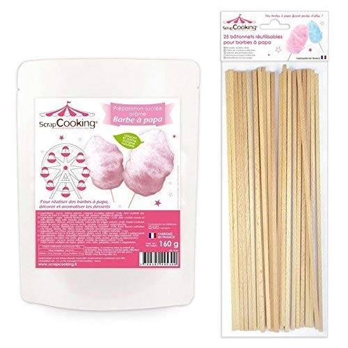 Préparation barbe à papa rose 160 g + 25 bâtonnets