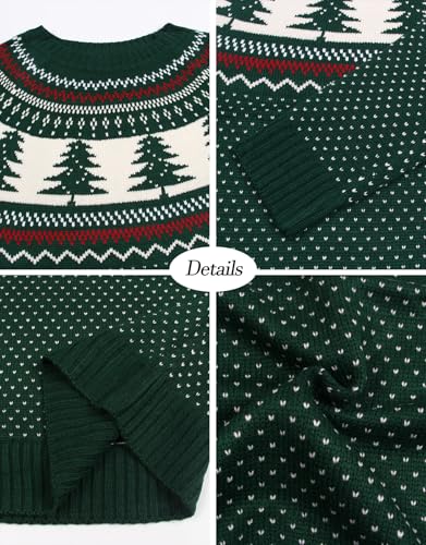 Image of Women's Fair Isle Sweater Crew Neck Long Sleeve Heart Sweater Vintage Tops