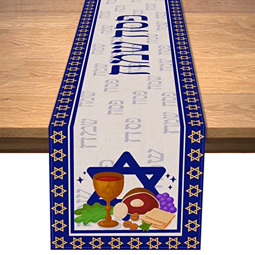 Vohado Linen Happy Passover Table Runner Jewish Religious Holiday Party Home Dinning Room Kitchen Mantle Fireplace Decoration