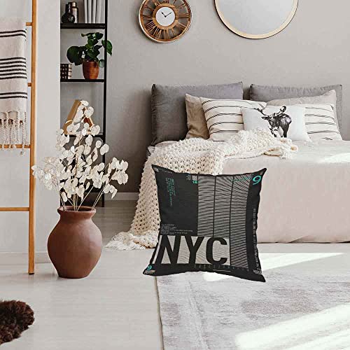 Hosnye New York District Throw Pillow Case Cushion Covers Nyc City Building City Logo Cotton Linen For Couch Bed Sofa Car Waist 18 X 18 Inch #TOP4