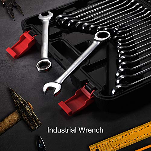 Image of BULLTOOLS 23-Piece Ratchet Wrenches Chrome Vanadium Steel Ratcheting Wrench Set with Metric and SAE 72-Tooth Box End and Open End Standard Wrench Set with Organizer Box