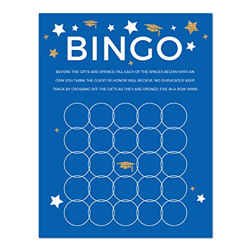 Andaz Press Royal Blue and Gold Glittering Graduation Party Collection, Graduation Bingo Game Cards, 20-Pack, Games Activities and Decorations