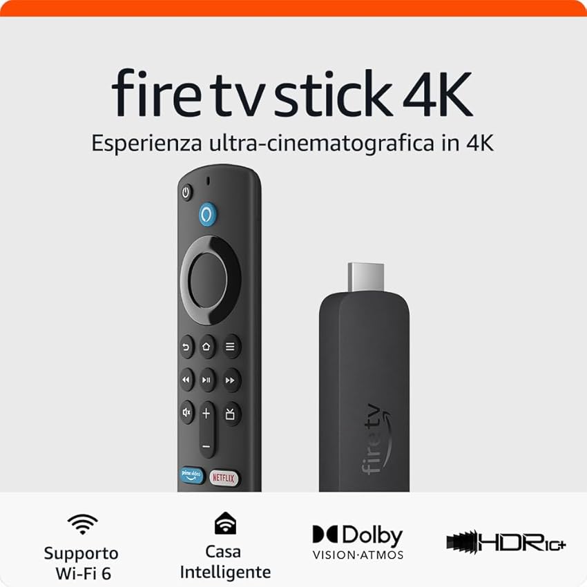 Immagine del prodotto Nuovo Fire TV Stick 4K di Amazon | Dispositivo per lo streaming con supporto per Wi-Fi 6, Dolby Vision/Atmos e HDR10+