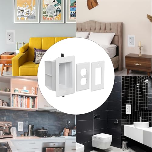 Image of Recessed Outlet /Electrical Box Single Gang, Recessed Outlet Box for Wall Mount TV, Antenna, Phone and Cable TV, Suitable for GFCI & Standard, for Old or New Construction(2 Pack)