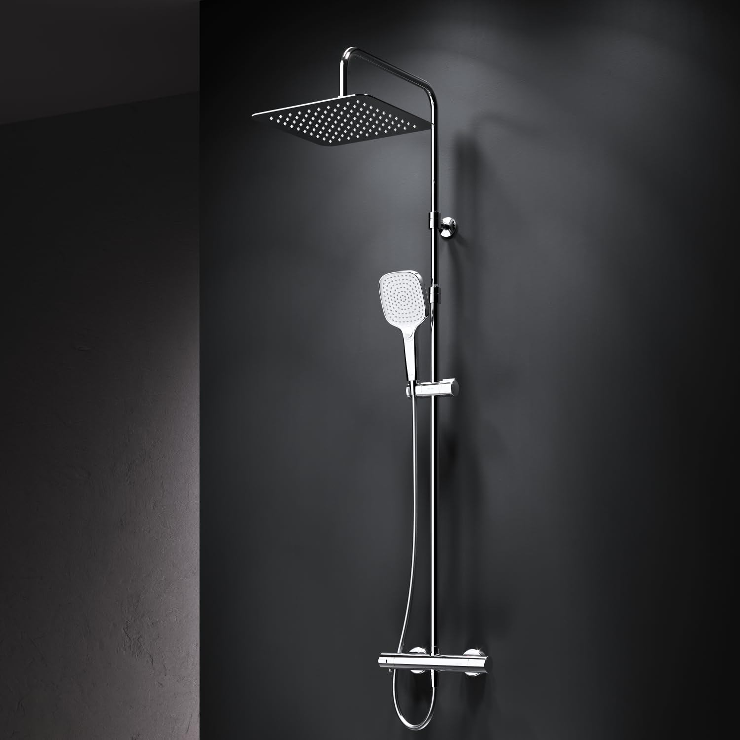 AM.PM X-Joy Duschsystem mit Thermostat & Wanneneinlauf, Komplettes Duschset mit Regendusche 30 cm & Handbrause, höhenverstellbare Duschsäule 103–146 cm, Brauseschlauch 1750 mm, Chrom, Anti-Kalk