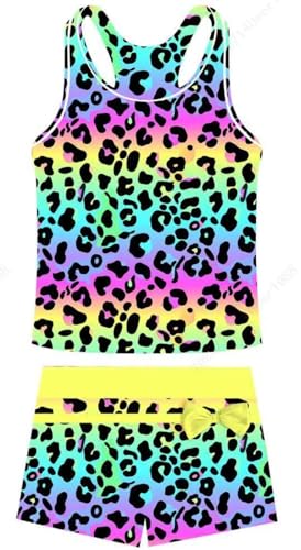 Image of Belovecol Girls Swimsuits Two Piece Tankini Bathing Suits Boyshort Summer Beach Swimwear 4-16Y Removable Bra Pads Above 12Y