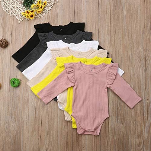 Mubineo Infant Baby Girl Basic Plain Rib Knit Ruffle Long Sleeve Romper Bodysuit Tops - Image 2