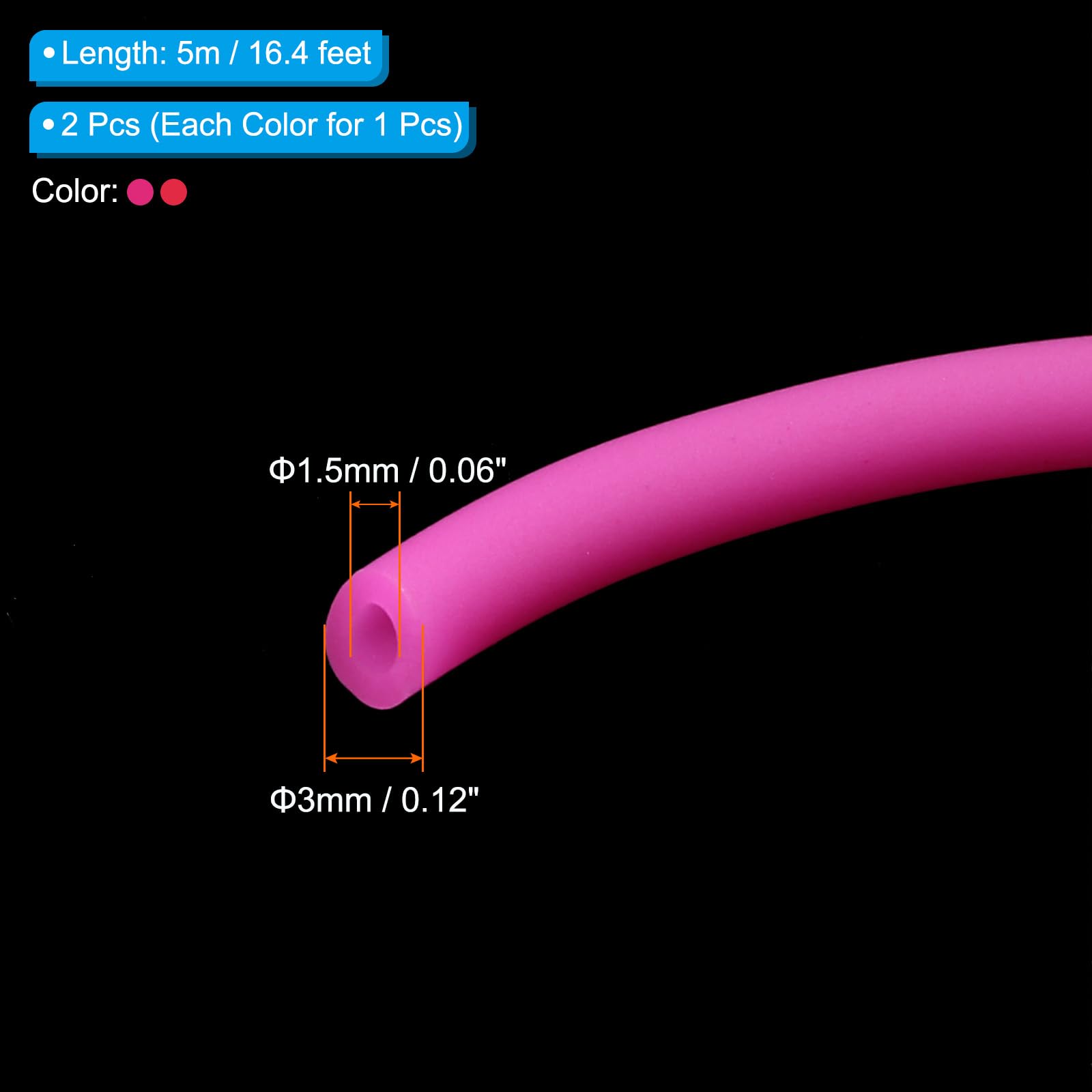 PATIKIL Rubber Cord Tube, 16ft Silicone Hollow Tubing 1/8" OD 1/16" ID for DIY Craft Beading Necklaces Bracelet Dark Pink/Light Pink - Image 2