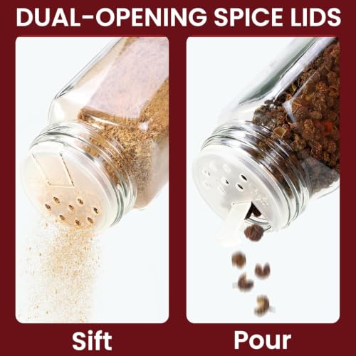 Vinsani 25 Pcs Glass Spice Jars Set 4oz – Airtight Herb & Spice Storage Bottles with Writable Labels, Dual Shaker Lids & Funnel – Square Empty Jars for Kitchen Cupboard Pantry Organiser - Image 7