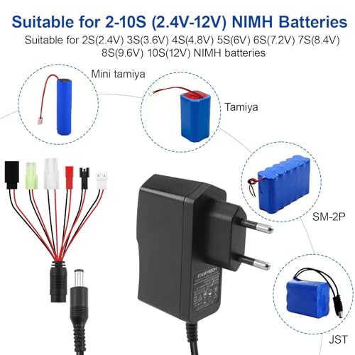 RC Ladegerät Intelligentes 2.4V-12V NIMH/NICD Akku Ladegerät Mit 6 Anschlüssen Mini und Standard TA-Miya/SM 2P/JST/Huanqi/XH3P Chargeur Batterie Voiture RC Für Ferngesteuerte Autos, Flugzeuge, Boote