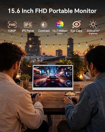 Image of KTC Portable Monitor 15.6 Inch, FHD 1080P Travel Laptop Monitor Extender with USB-C HDMI, Ultra-Slim IPS HDR Display with Speakers, Second Screen for Laptop Computer Phone Xbox Mac Switch, White H15F8