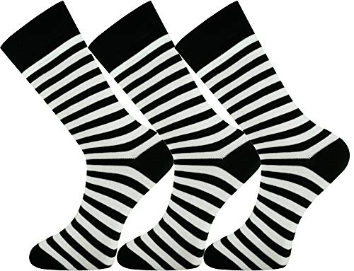 Mysocks 3 Pares Calcetines Algodón Peinado Unisex Raya Blanca Negro Talla 37 41
