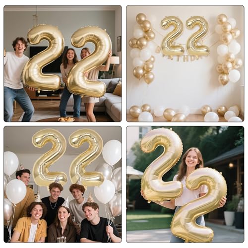 Image of Champagne Gold Large Number 22 Balloon, 40 Inch Light Gold Foil Helium Number Balloons, Giant Mylar Number 22 Balloons for 22 Years Old Birthday Party Anniversary Decorations (Champagne Gold 22)