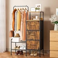 SWTYMIKI Dresser with Hanging Rack - 3 Fabric Drawers Kids Dresser for Bedroom - Reversible Tall Storage Tower, Small Space Clothes Storage Organizer Cabinet for Apartment, Dorm 49.21''H, Espresso