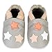IceUnicorn Krabbelschuhe Baby Lauflernschuhe Jungen Mädchen Weicher Leder Babyhausschuhe Kleinkind rutschfeste Lederschuhe Baby(Hellgrauer Stern, 12-18 Monate)