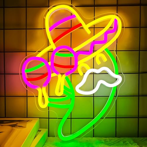 Image of Mexican Neon Sign Cinco De Mayo Led Sign Dimmable Fiesta Party Neon Lights Taco Party Neon Light Sign for 5 De Mayo Mexican Party Decorations Gifts