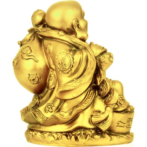Image of TIED RIBBONS Decorative Good Plated Luck Laughing Buddha Idol Statue Showpiece (Resin, 13 cm X 12 cm) Fengshui Items for Good Luck Money Positive Energy Good Health Room Bedroom Office Table