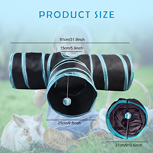 NANEEZOO Bunny Tunnel 3-Wege-Falttunnel für Kaninchenversteck, Kleintier-Aktivitätsrohr, Spielzeug für Zwergkaninchen, Meerschweinchen, Chinchilla, Frettchen und Kätzchen (Blau)