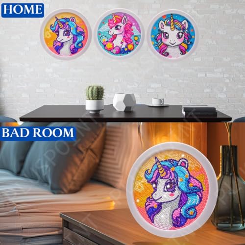 Image of PLUSPOINT 5D Diamond Gem Kits for Kids with Frame Pack of 3 Diamond Arts and Crafts for Kids Ages 6 8 10 12 Gem Art Painting Kit Unicorn Crafts Unicorn Diamond Painting Kits for Girls