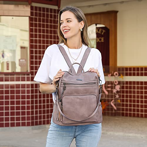 Image of CLUCI Backpack Purse for Women Fashion Leather Designer Travel Large Ladies Shoulder Bags with Tassel Two-tone purple rough