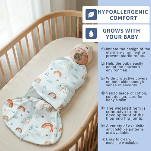 Image of GUNTAIL Newborn Sleep Sack Baby Swaddle,3-Way Adjustable Wearable Blanket,100% Rayon Cotton Swaddling sleeping bag (Rainbow & Giraffe, 0-3 Months)